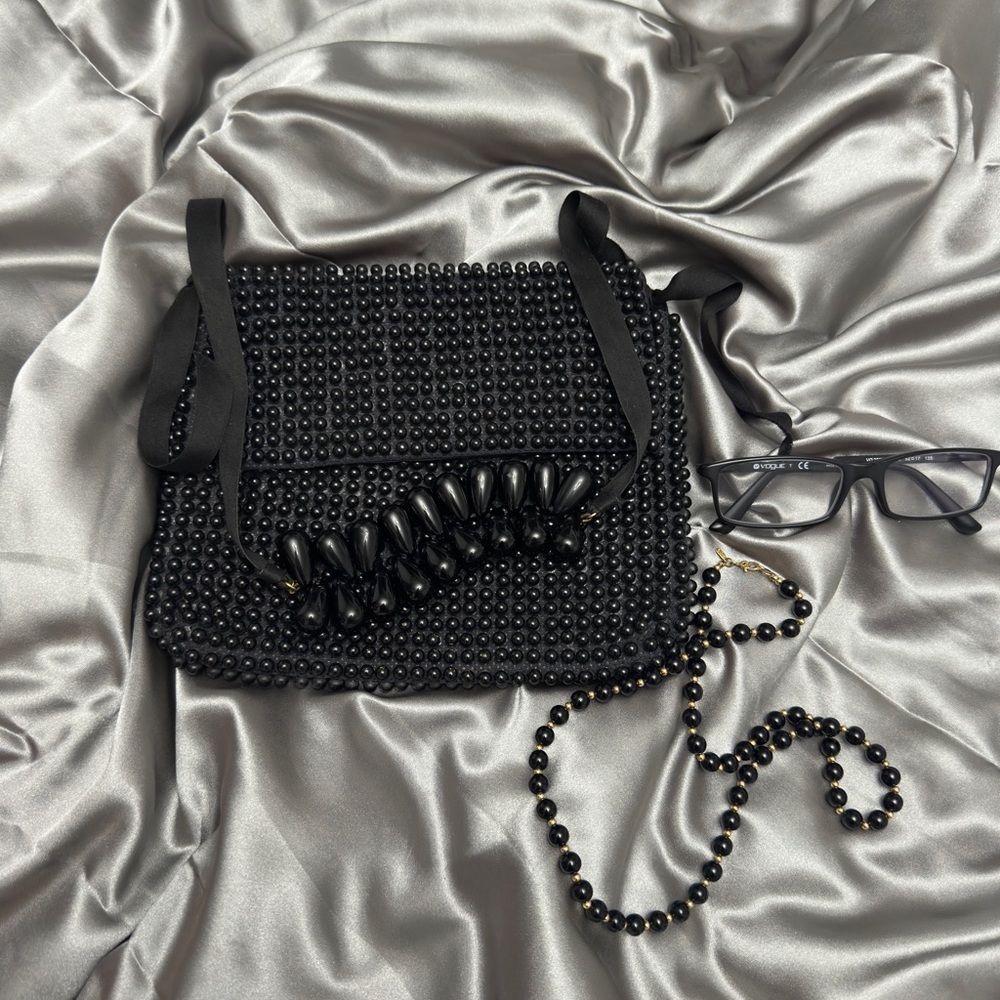Clutch Black Beaded Handbag